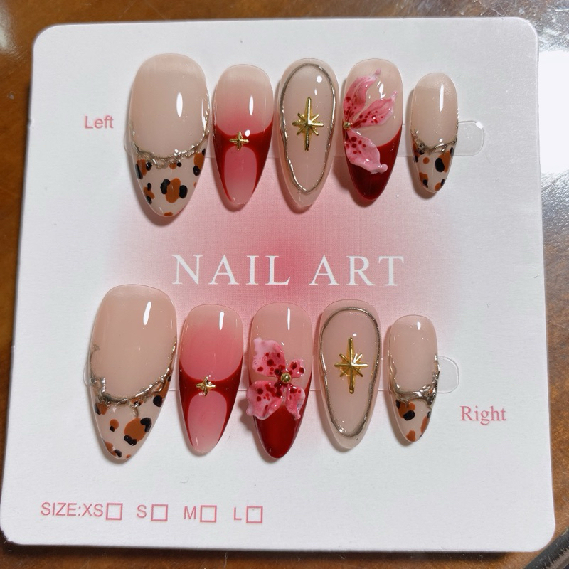 390. nailbox da beo nude nâu, đỏ, tráng gưing vàng kim