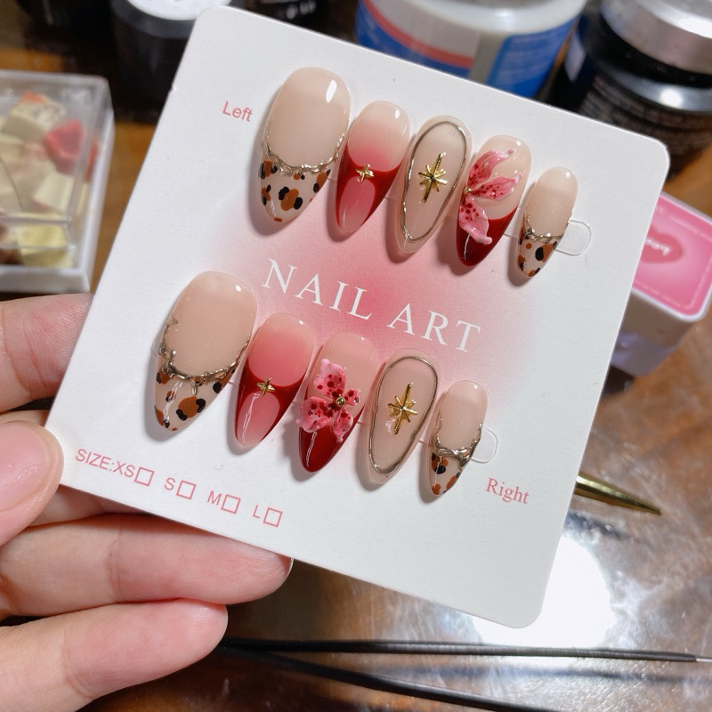 390. nailbox da beo nude nâu, đỏ, tráng gưing vàng kim