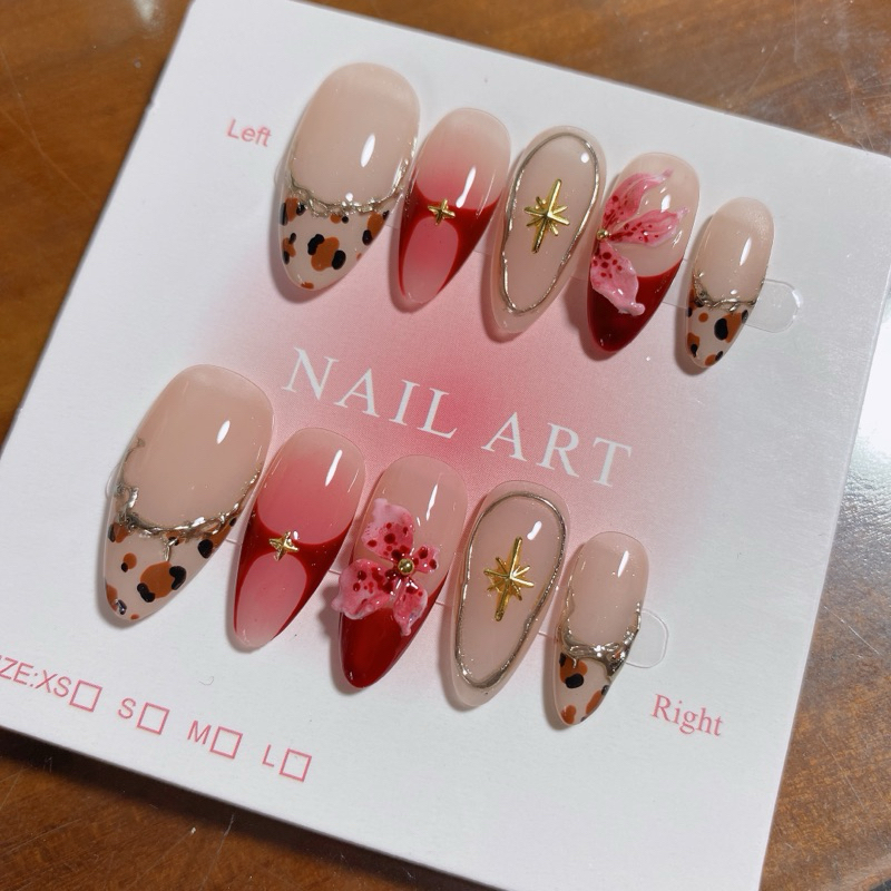 390. nailbox da beo nude nâu, đỏ, tráng gưing vàng kim