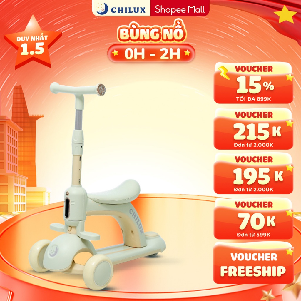 Xe Scooter cho bé Chilux S05 - Bàn đạp 2 lớp chống trượt, mái che nhiều ...