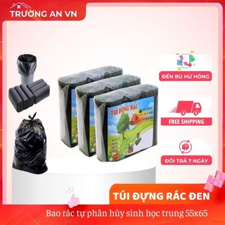 3 cuộn (1kg) túi đựng rác đen, bao rác tự phân hủy sinh học trung 55x65 giá rẻ- Trường An VN
