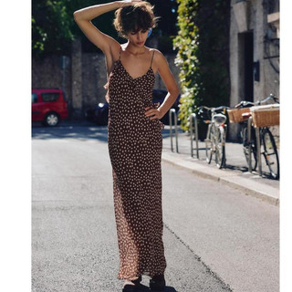 Đầm Zara made in Morocco 2 dây maxi nâu bi voan 2 lớp - nữ