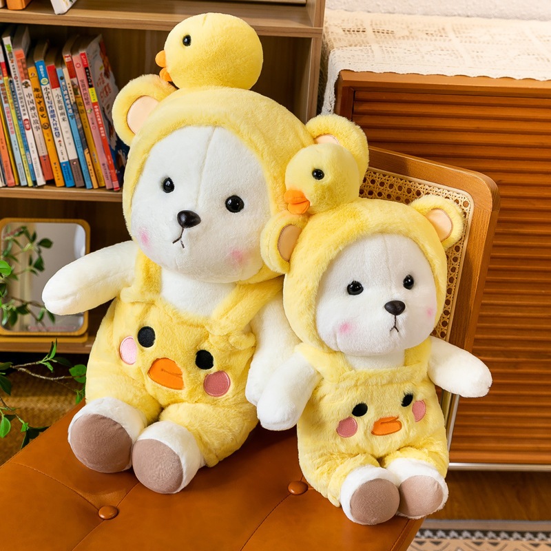 Gấu bông lena cosplay đội mũ vịt và ếch đáng yêu gấu lena mặc áo yếm động chất liệu lông thỏ cao cấp
