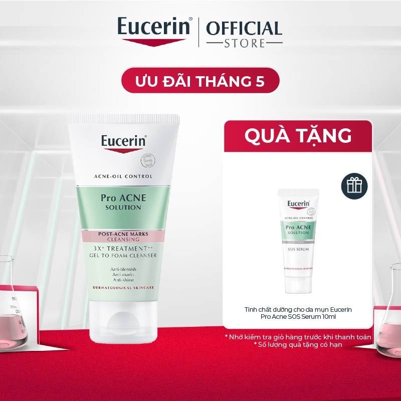 Ảnh Gel rửa mặt cho da mụn Eucerin 3X Treatment Gel To Foam Cleanser 75ml 1