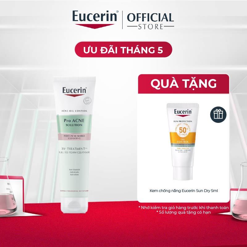 Ảnh Gel rửa mặt cho da mụn Eucerin 3X Treatment Gel To Foam Cleanser 150ml 1