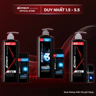 Combo Xmen for Boss Tắm Gội 2in1 Intense 850g/ Tắm gội dưỡng 3in1 Legend 830g + Dầu gội Legend 150g/Lăn Legend 40ml