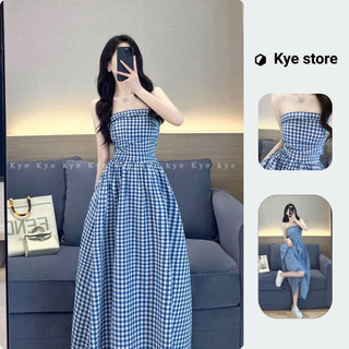 Đầm thiết kế KYE Stella dáng dài họa tiết kẻ
