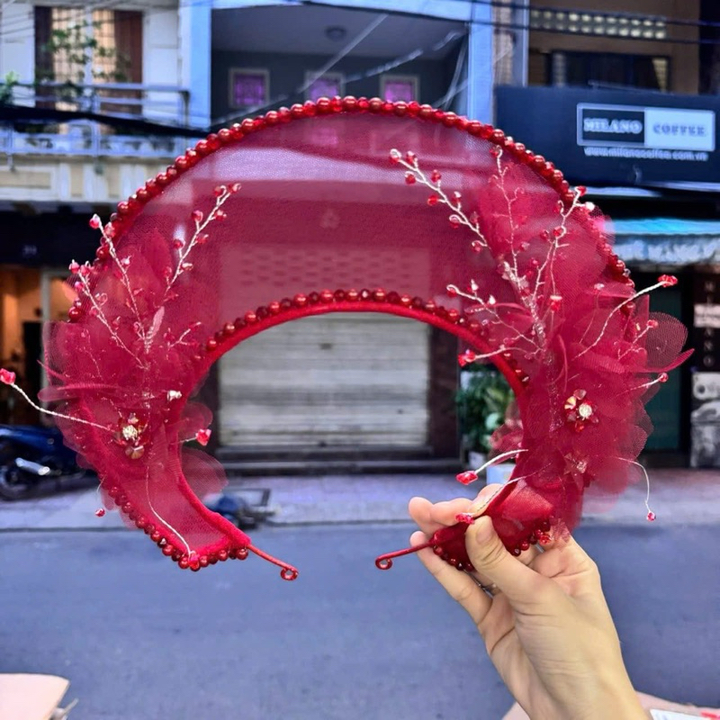 🔥🔥🔥Mấn đỏ cô dâu hoa nhung cách tân xinh|PHUKIENCUOIYENLINH-TB294