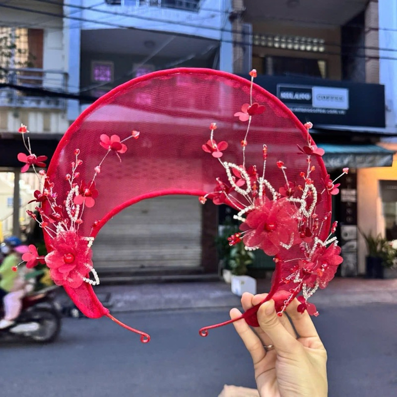 🔥🔥🔥Mấn đỏ cô dâu hoa nhung cách tân xinh|PHUKIENCUOIYENLINH-TB294