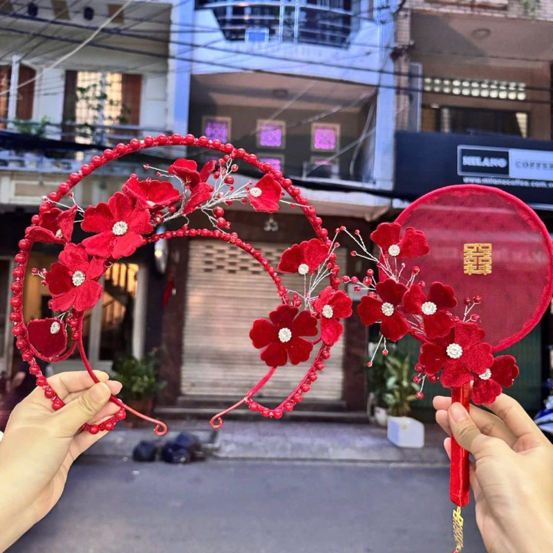 🔥🔥🔥Mấn đỏ cô dâu hoa nhung cách tân xinh|PHUKIENCUOIYENLINH-TB294