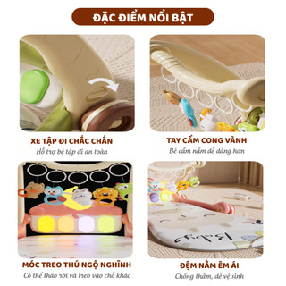Thảm Nhạc Nằm Chơi Cho Bé, Thảm Nhạc Đa Năng 3in1 Kiêm Xe Tập Đi, Đàn Nhạc Cho Bé Phát Triển Toàn Diện