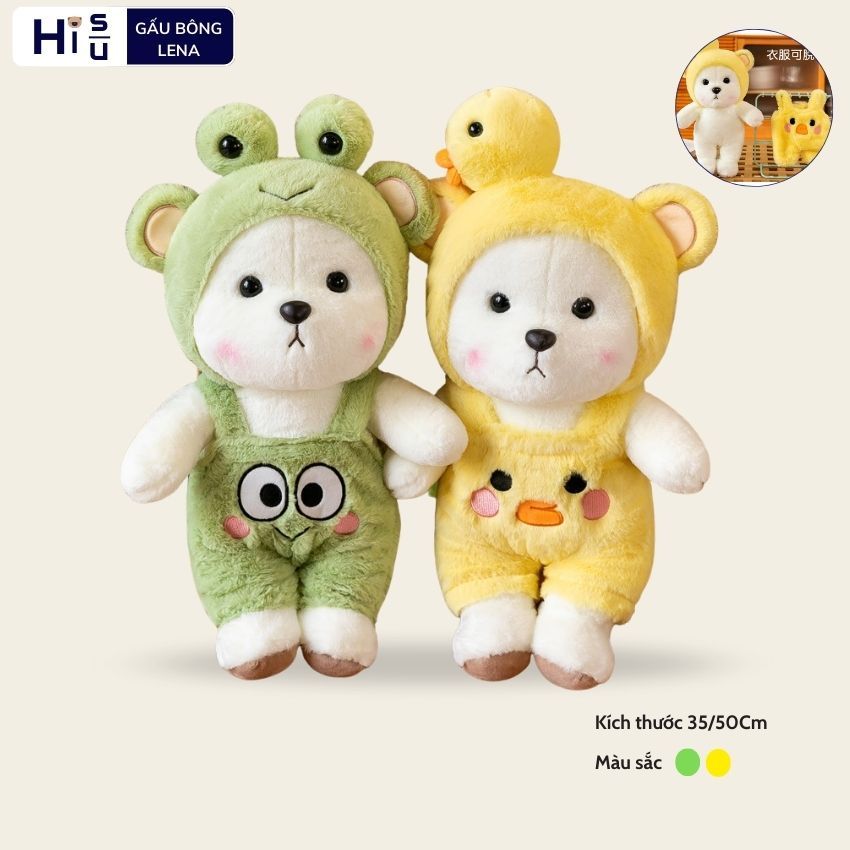 Gấu bông lena mặc áo yếm vịt và ếch dễ thương lena cosplay đội mũ động vật làm quà tặng cho bé đáng yêu
