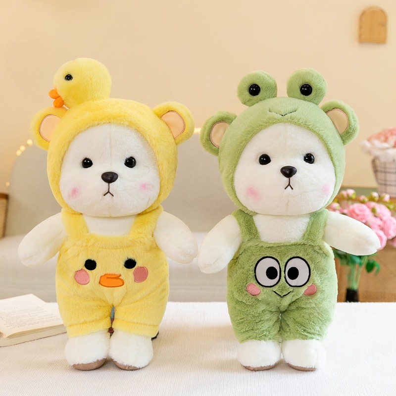 Gấu bông lena mặc áo yếm vịt và ếch dễ thương lena cosplay đội mũ động vật làm quà tặng cho bé đáng yêu
