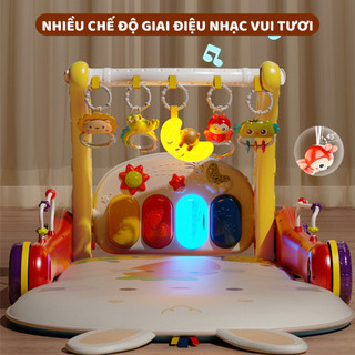 Thảm Nhạc Nằm Chơi Cho Bé, Thảm Nhạc Kiêm Xe Tập Đi 2in1 Họa Tiết Ngộ Nghĩnh Cho Bé Từ 0-36 Tháng