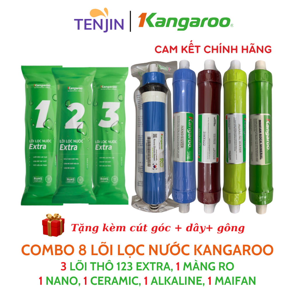 Combo 8 Lõi Lọc Kangaroo gồm 123 RO50GPD Nano Ceramic Alkaline Maifan Model KG108AKV, KG108AVTU, KG06G4... Chính Hãng