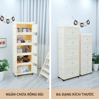 Tủ Nhựa Đựng Quần Áo Trẻ Em Nhiều Tầng, Tủ Gấp Gọn Cỡ Lớn, Khóa Nam Châm, Có Bánh Xe 360, Nhựa PP Cao Cấp Dày Dặn - HC05