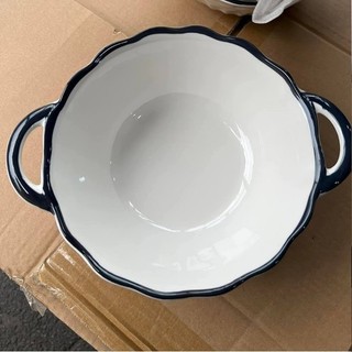 Tô Tròn 2 Quai Viền Đen Sứ Xương Cao Cấp