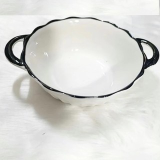 Tô Tròn 2 Quai Viền Đen Sứ Xương Cao Cấp