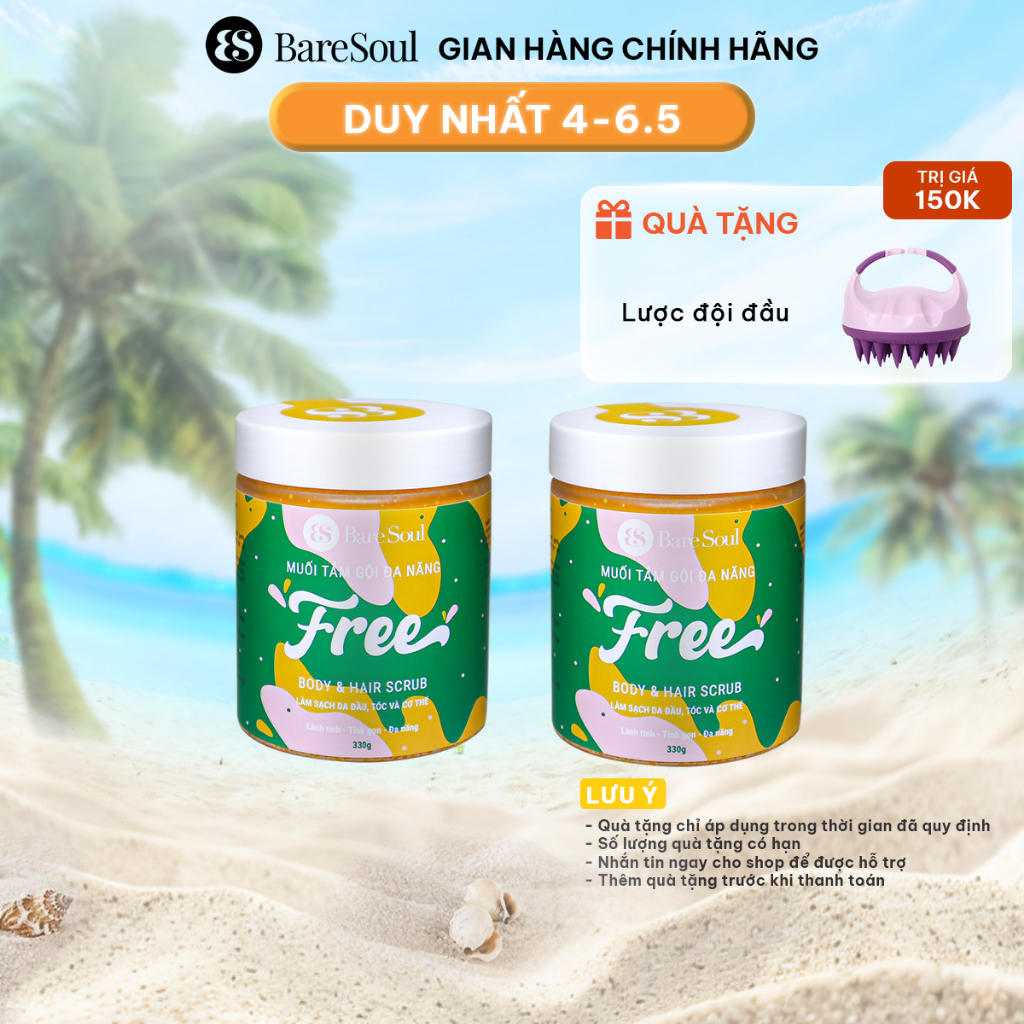 Ảnh Combo 2 Muối tắm gội tẩy tế bào chết tẩy tế bào chết da đầu, tóc BareSoul FREE Hair Scrub 330g x2 1