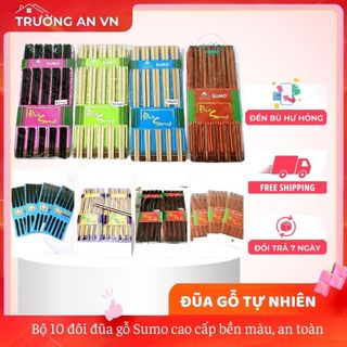 Bộ 10 Đôi Đũa gỗ tự nhiên Sumo (1 vỉ 10 đôi) cao cấp không hoá chất an toàn - Trường An VN