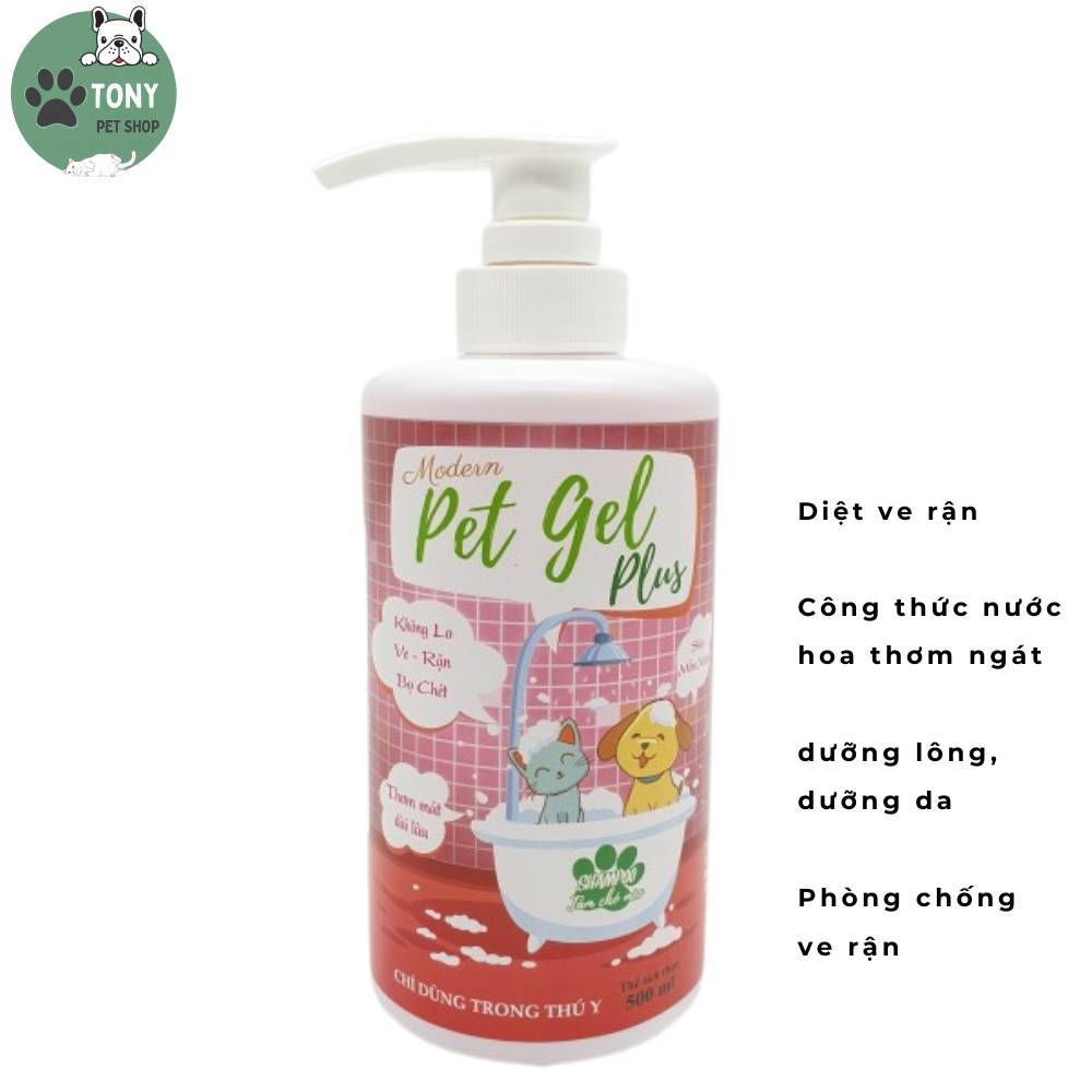 Sữa tắm Petgel trị ve rận cho chó mèo, combo 2 lọ nguyên 500ml