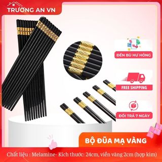 10 Đôi Đũa Kháng Khuẩn Mạ Vàng Đũa Nhựa Ăn Cơm Phong Cách Hàn Quốc Nhựa Đen Chống Trơn Chống Mốc Chịu Nhiệt
