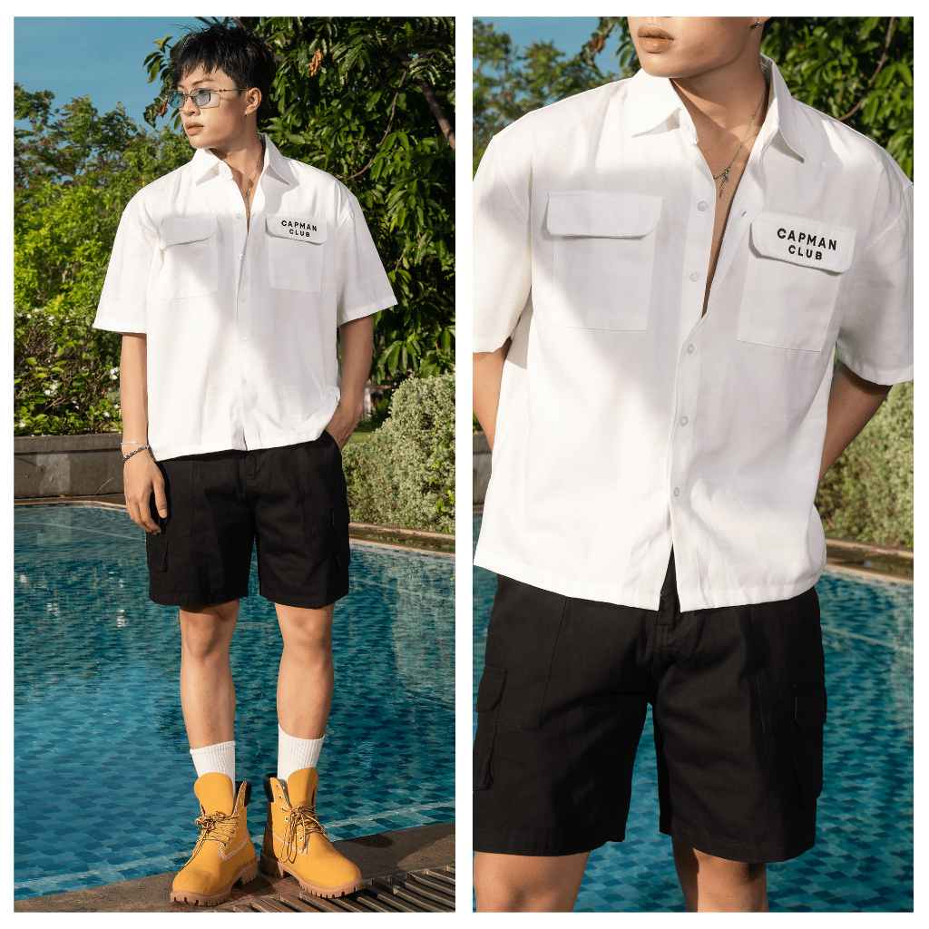 Ảnh Quần short nam kaki TÚI HỘP phom rộng trên gối CAPMAN CLUB, trẻ trung thoải mái 1