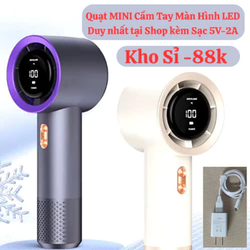 [Tặng bộ sạc] Quạt MINI Cầm Tay, Quạt Tích Điện Màn Hình Hiển Thị LED, Nhiều Cấp Độ Gió Sạc Type C Bảo Hành 12 Tháng
