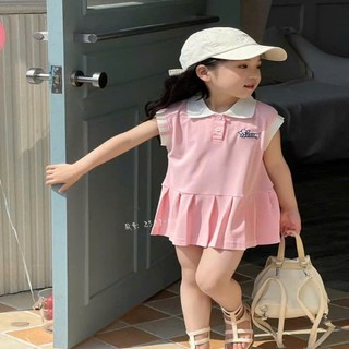 Váy xếp ly cổ bẻ mùa hè cho bé gái từ 9-33kg in hình cún nhí
