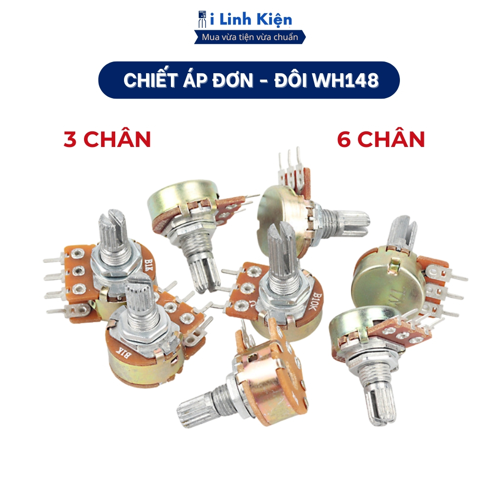 Chiết áp đôi - đơn 1M 500K 250K 100K 50K 20K 10K 5K 2K 1K WH148 15mm chất lượng cao ilinhkien.