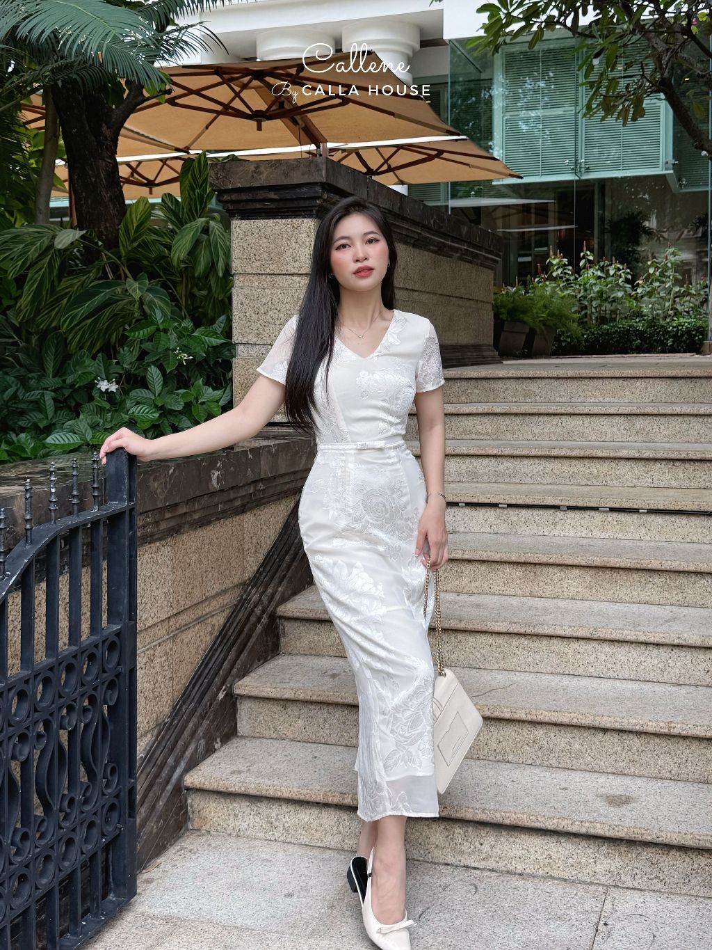 Ảnh Đầm dự tiệc LILY kem dáng dài tay con đính nơ sang trọng Callene (CC470) 3
