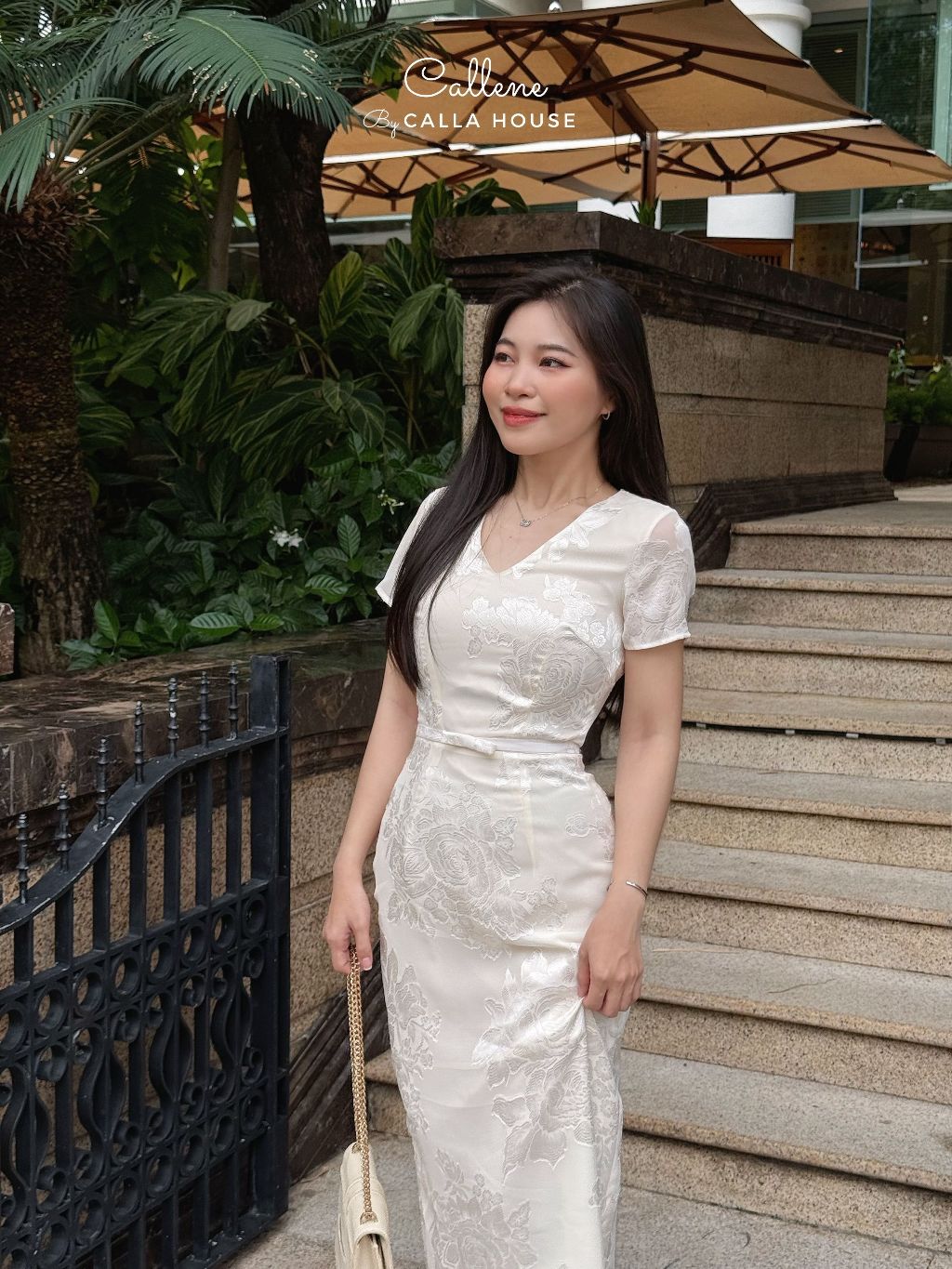 Ảnh Đầm dự tiệc LILY kem dáng dài tay con đính nơ sang trọng Callene (CC470) 2