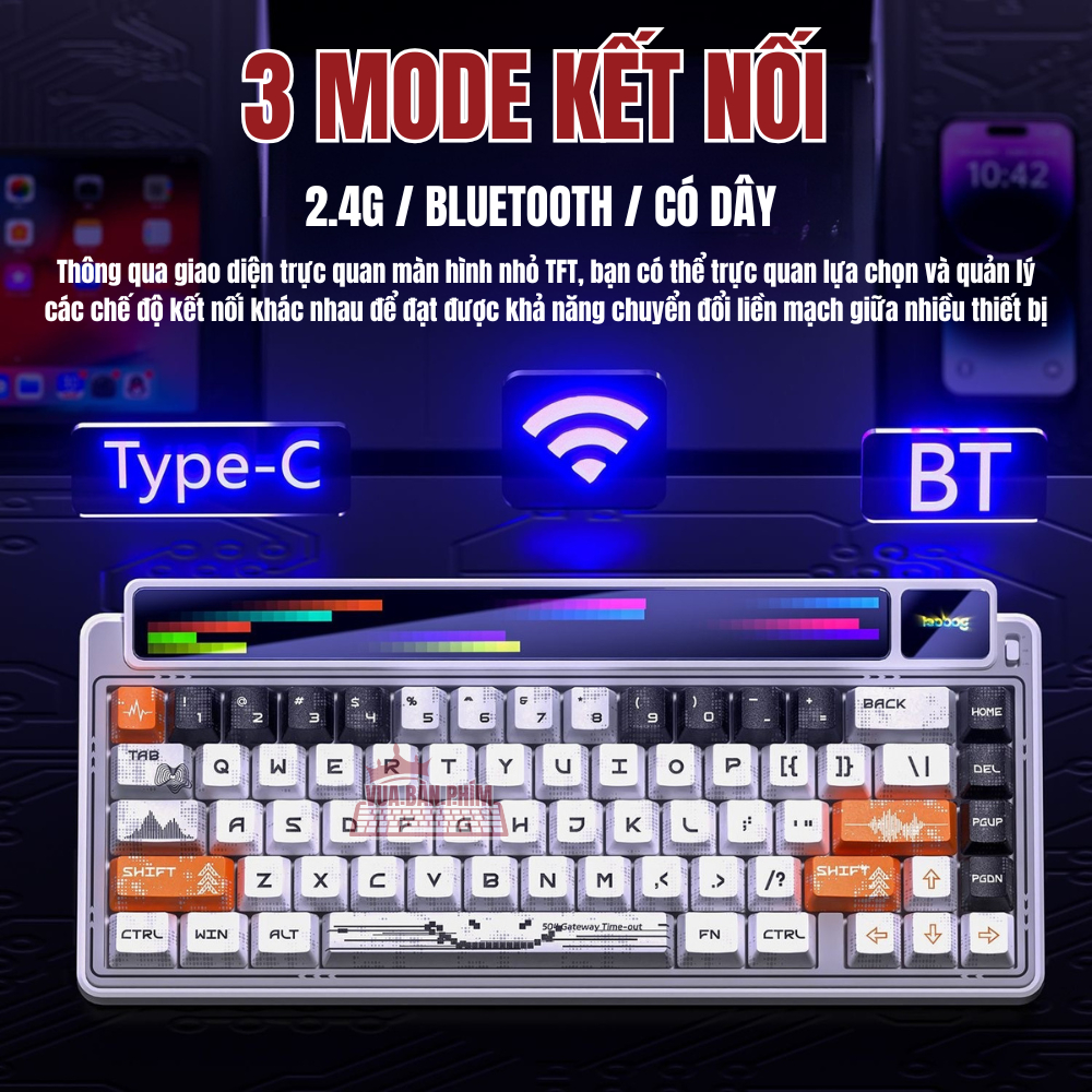 [HÀNG SẴN] Bàn phím cơ amg65 | Lebog Amg65 không dây , màn hình led , mạch xuôi keycap pbt double shot, led rgb, hotswap | BigBuy360 - bigbuy360.vn