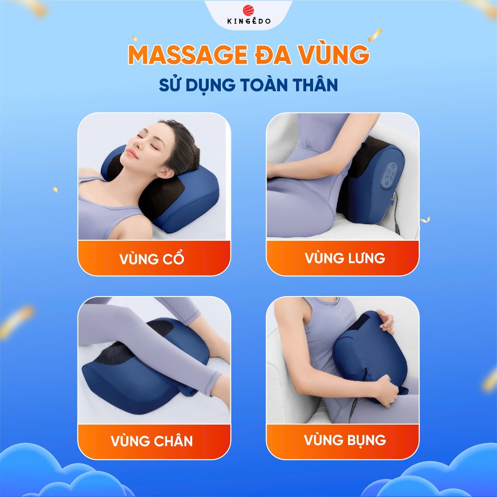 Gối Massage Cổ Vai Gáy KingEdo KN23 – Máy Massage 3D Nhiệt Hồng Ngoại, Giảm Đau Mỏi Hiệu Quả