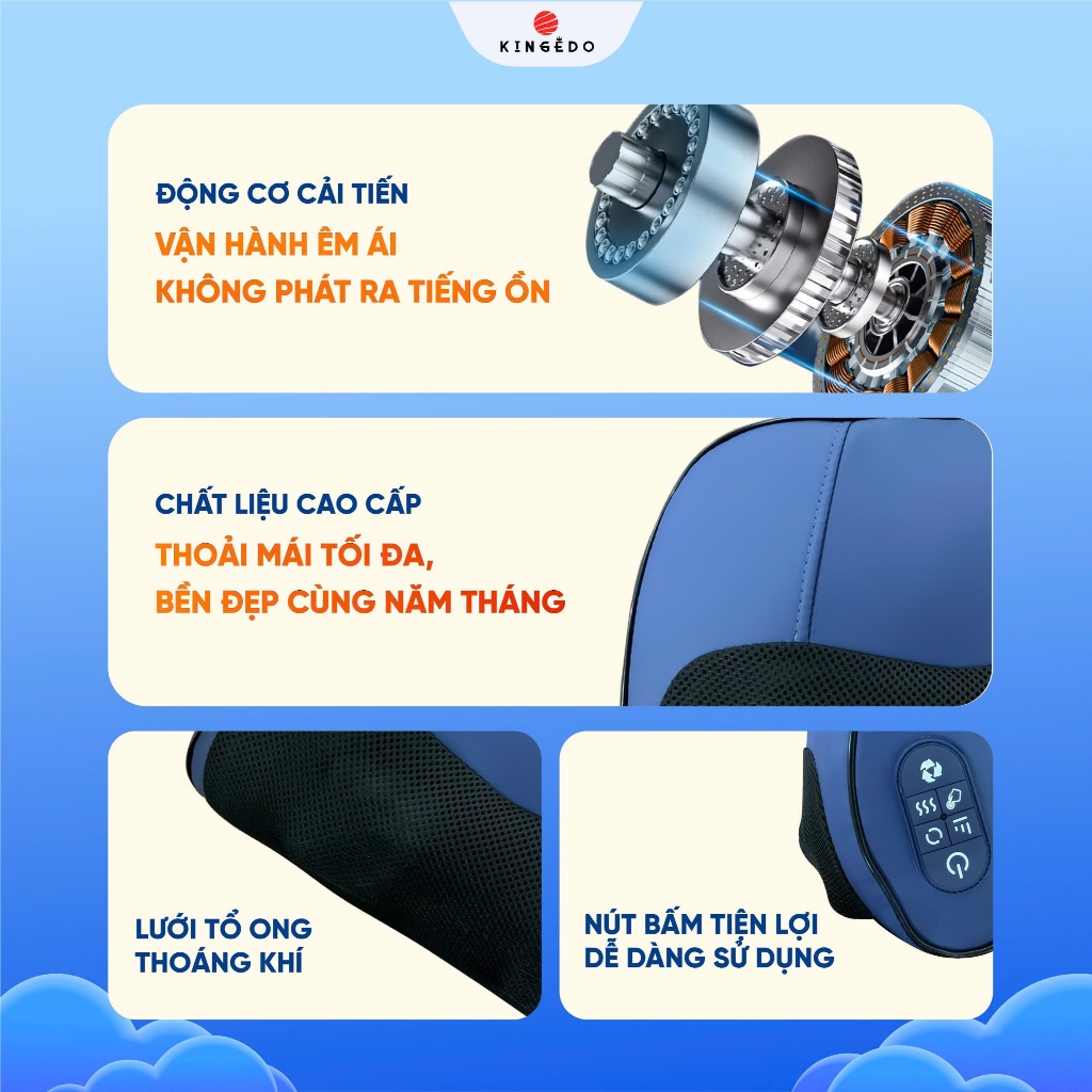 Gối Massage Cổ Vai Gáy KingEdo KN23 – Máy Massage 3D Nhiệt Hồng Ngoại, Giảm Đau Mỏi Hiệu Quả