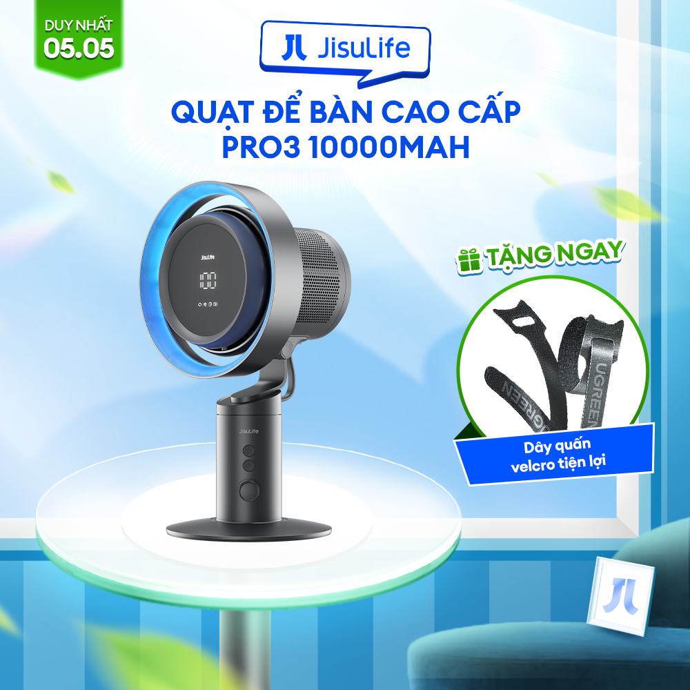 Ảnh Quạt để bàn cao cấp Jisulife Pro3 | Pin 10000mAh | Sử dụng tới 9 giờ | Màn hình LED hiển thị năng lượng gió |BH 12 tháng 1