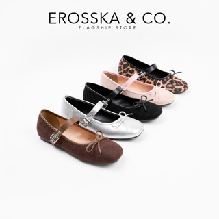 Erosska - Giày búp bê nữ retro kiểu giày ballet core màu nâu hottrend  - EL075