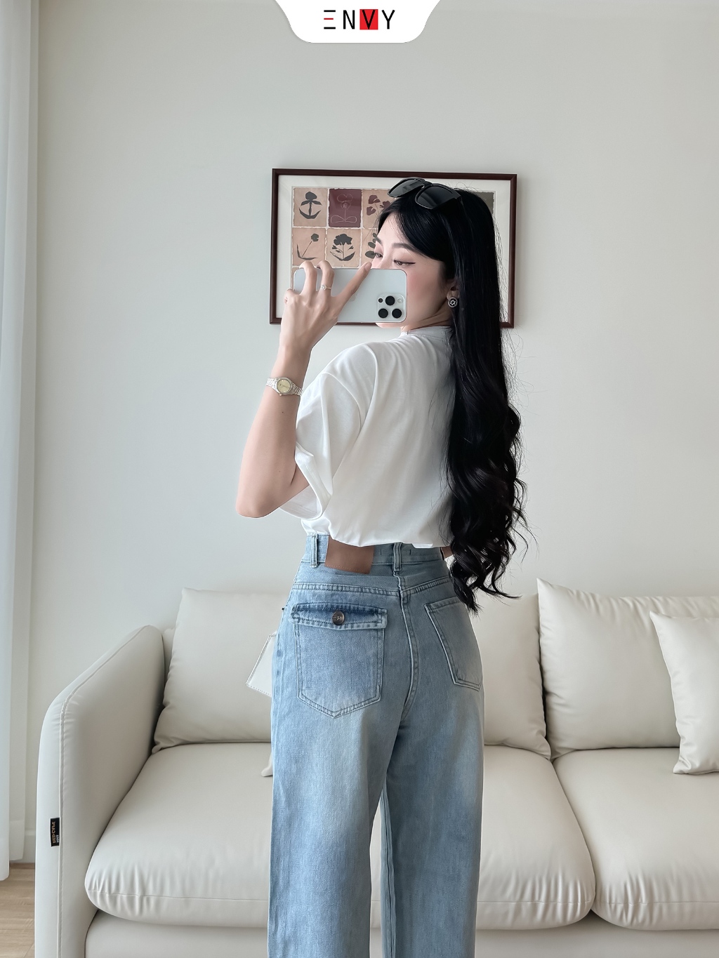 Ảnh Quần Jean Suông Dáng Dài Nữ Bản Lai To Chất Mềm ENVY J174 3
