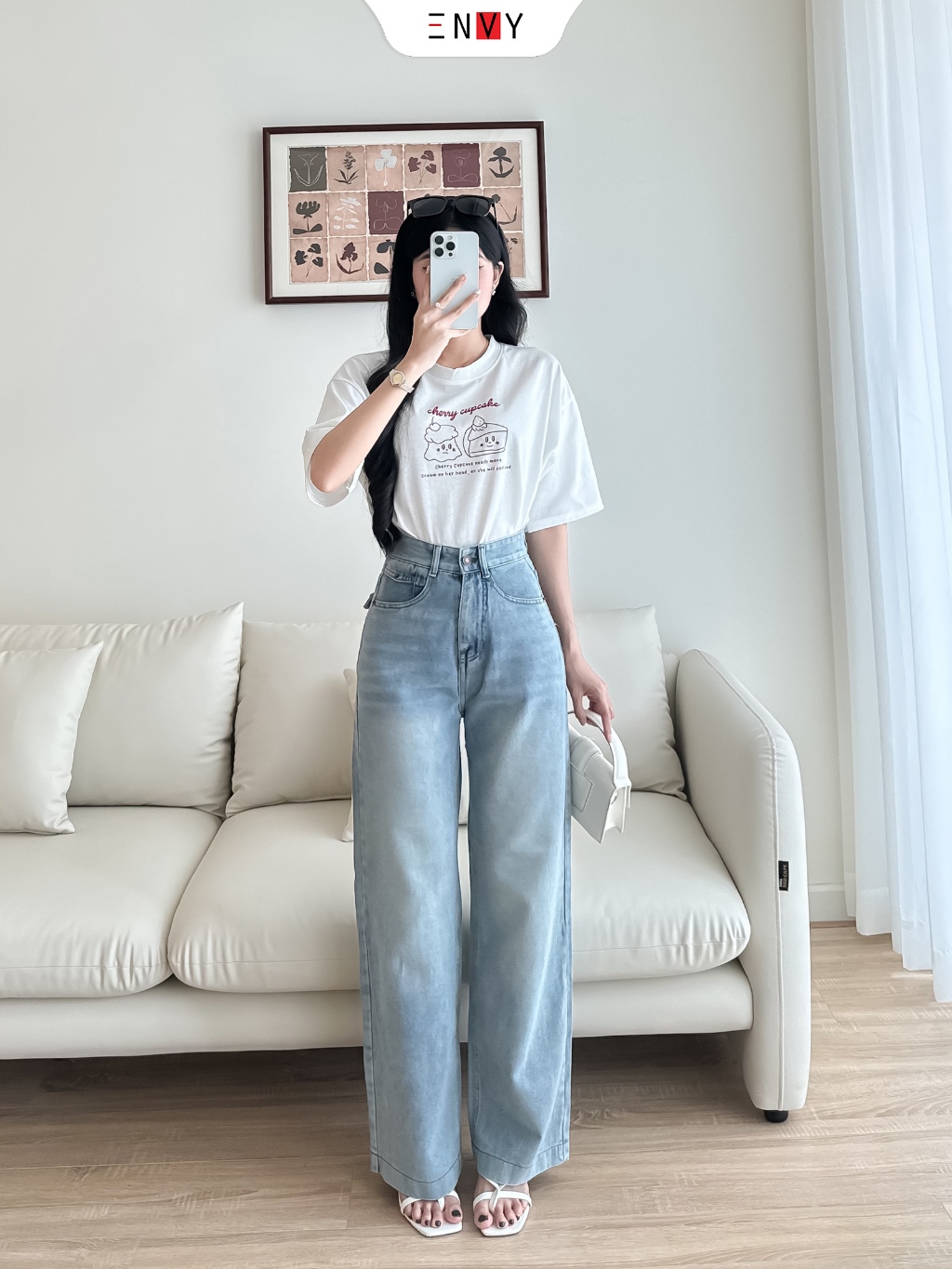 Ảnh Quần Jean Suông Dáng Dài Nữ Bản Lai To Chất Mềm ENVY J174 4