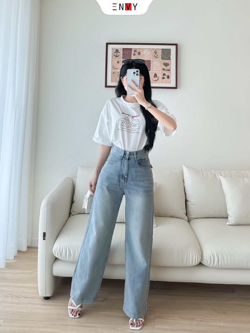 Ảnh Quần Jean Suông Dáng Dài Nữ Bản Lai To Chất Mềm ENVY J174 2