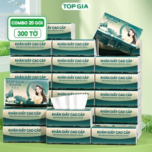 Khăn giấy cao cấp Topgia, thùng 20 gói giấy ăn Sắc Việt 300 tờ 4 lớp mềm mịn, không kích ứng da