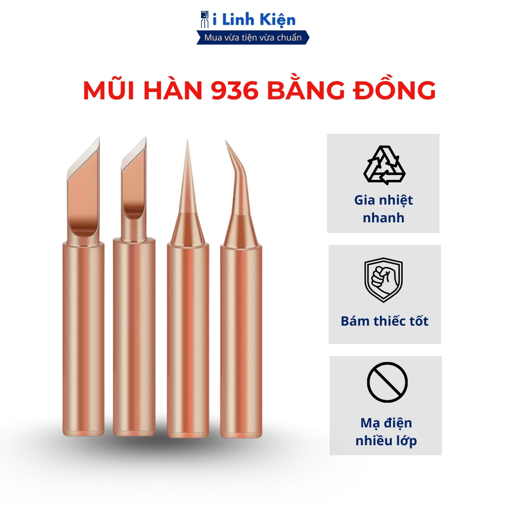 Mũi hàn đồng 900M, mũi hàn 936 chất liệu đồng bám thiếc tốt gia nhiệt nhanh chính hãng ilinhkien.