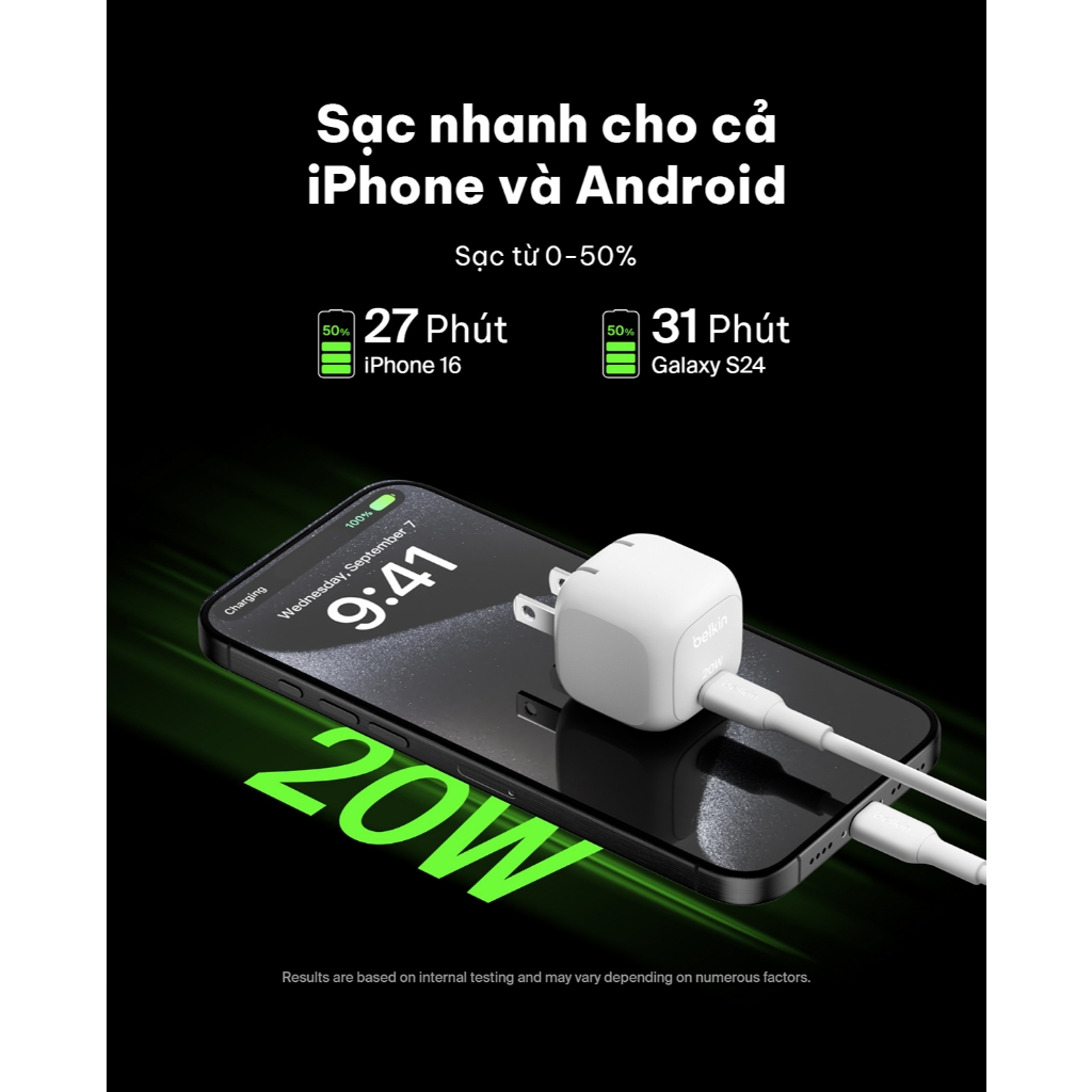Ảnh Củ sạc nhanh 20W PD Belkin Cube Wall Charger, Thiết kế gọn nhẹ, tương thích với hầu hết thiết bị 1