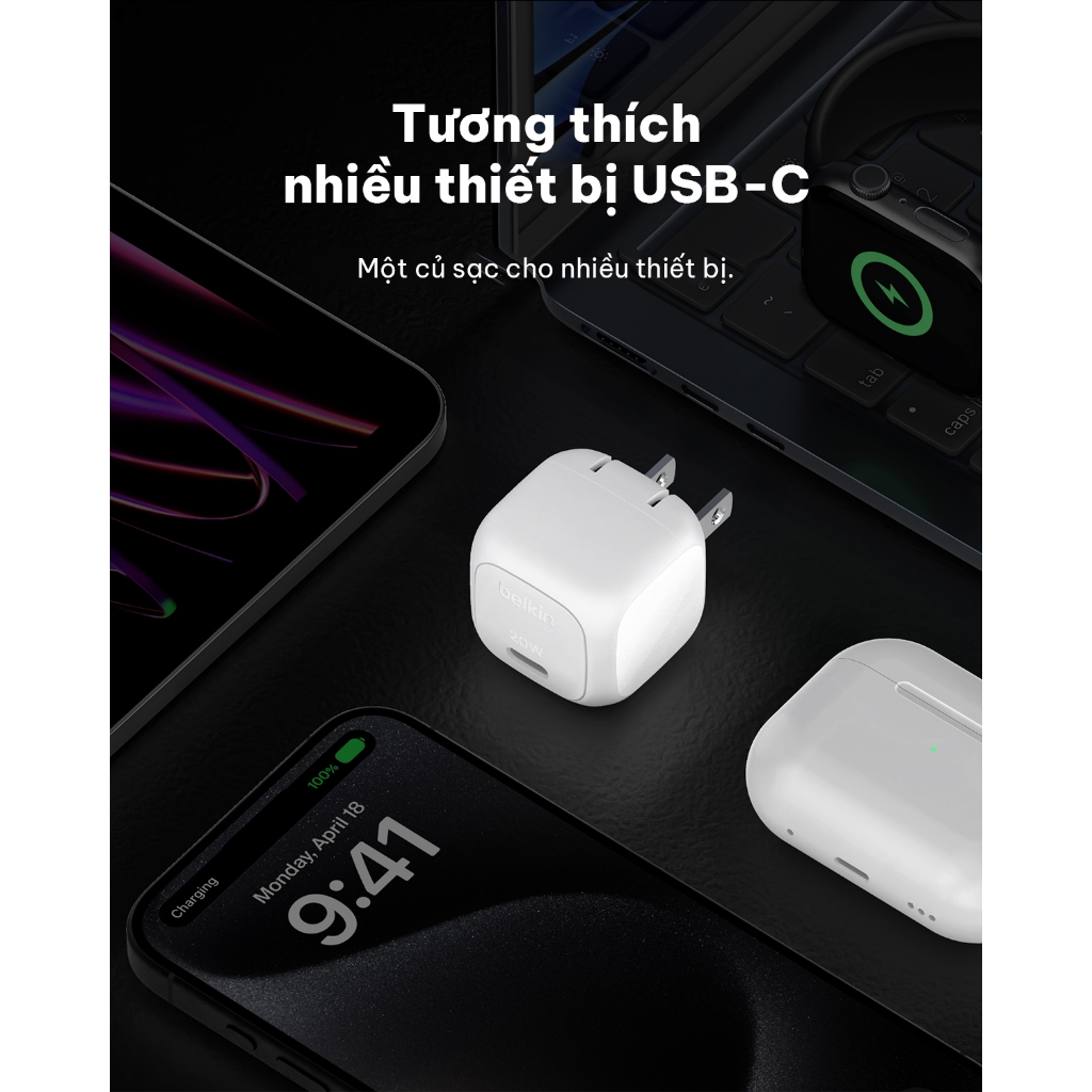 Ảnh Củ sạc nhanh 20W PD Belkin Cube Wall Charger, Thiết kế gọn nhẹ, tương thích với hầu hết thiết bị 2