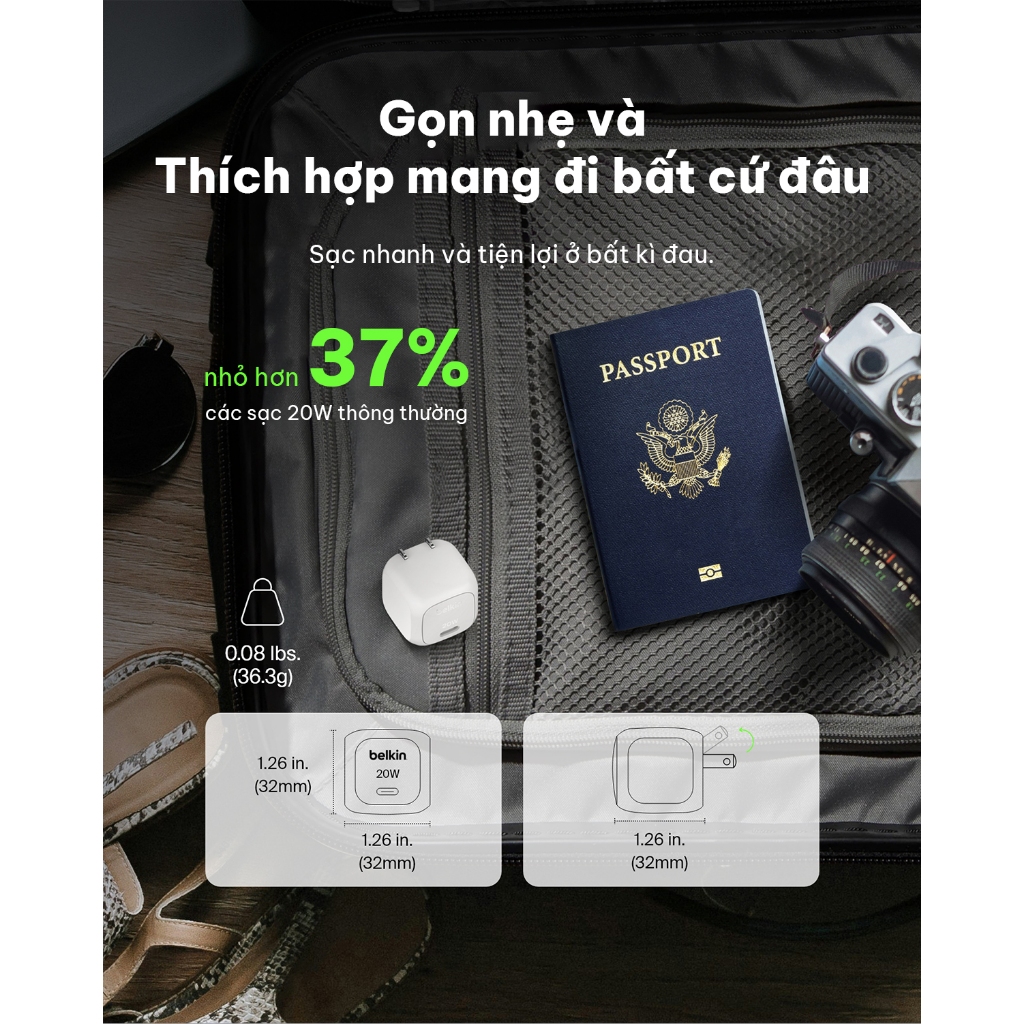Ảnh Củ sạc nhanh 20W PD Belkin Cube Wall Charger, Thiết kế gọn nhẹ, tương thích với hầu hết thiết bị 3