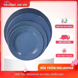 Đĩa nhựa melamine - đĩa cạn lòng - đĩa màu vân đá xanh dương - Trường An VN