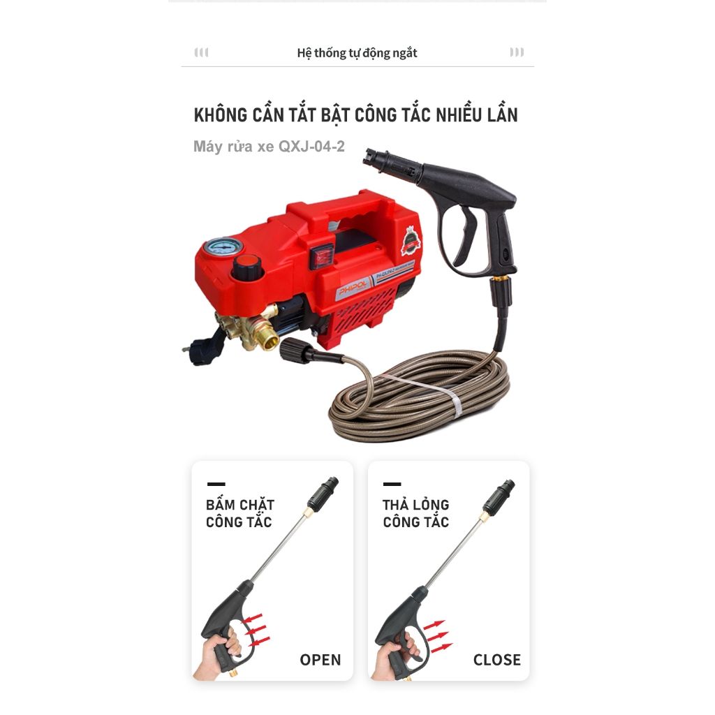 Máy rửa xe mini PHIPOL QXJ-04 Máy xịt rửa xe cao áp  2300W Có áp chống giật - Chống cháy giá rẻ