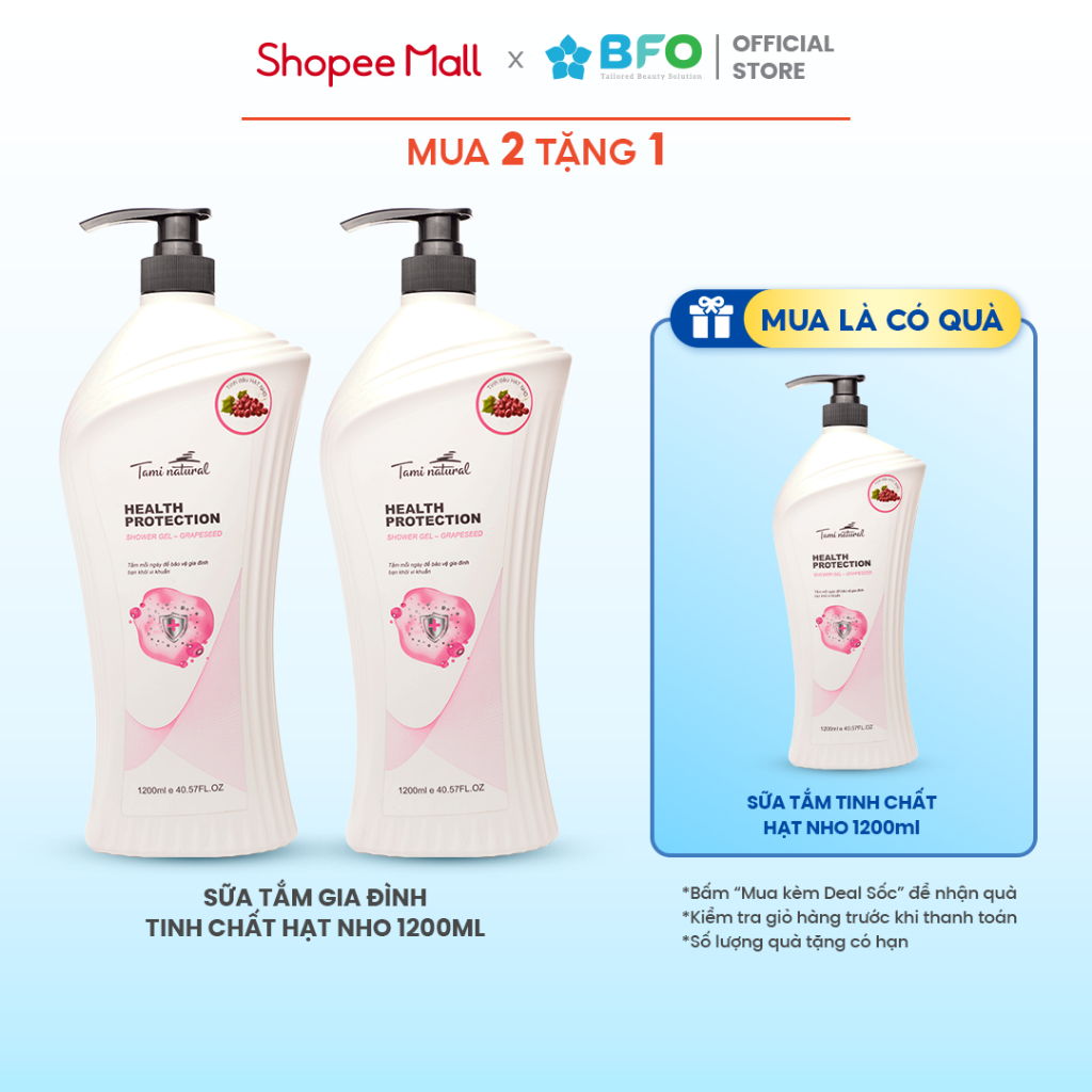 Ảnh Sữa Tắm Kháng Khuẩn Dưỡng Ẩm Sáng Da Tami Health Protection 1200ml 1