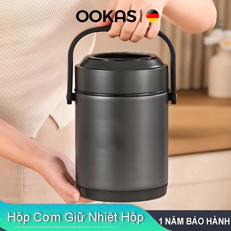 Hộp cơm giữ nhiệt OOKAS inox 304 hình thùng