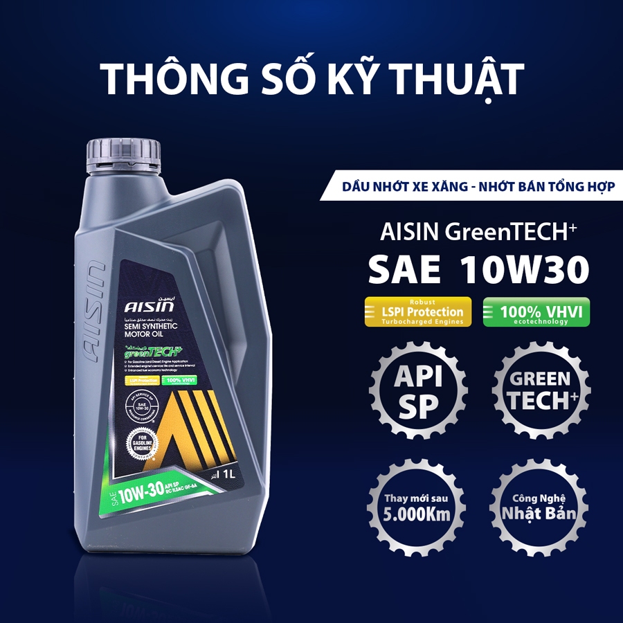Dầu Nhớt Bán Tổng Hợp AISIN Greentech+ SP 10W30 1 Lít ESSP1031PB